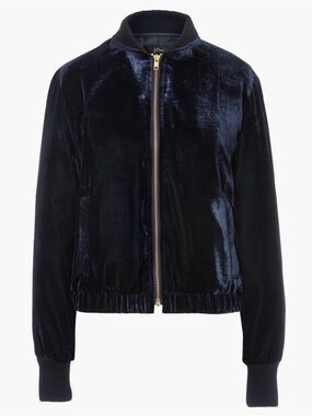 J. Crew Navy Velvet Bomber Jacket with Gold Zipper